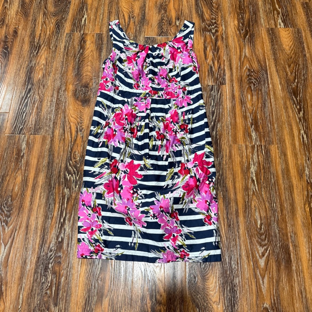 Motherhood Maternity Navy Striped Dress with Pink Floral Print